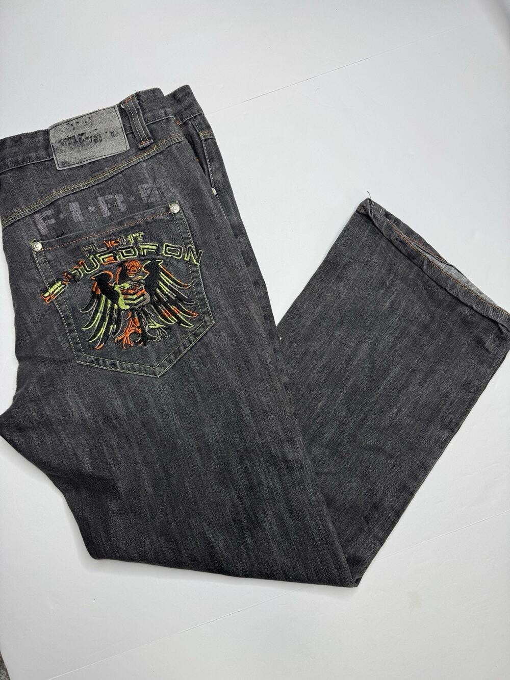 Delf Original Denim Jeans Mens 40x32 Black Baggy Embroidered Y2K Hip Hop Skater
